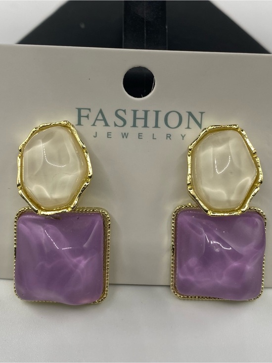 Fashion Jewelry Jewelry - Fashion Jewelry Gold-Tone Purple and Cream Double Drop Earrings